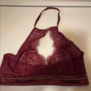 Victoria's Secret burgundy Lace Bra with Plunging Neckline and Halter Style